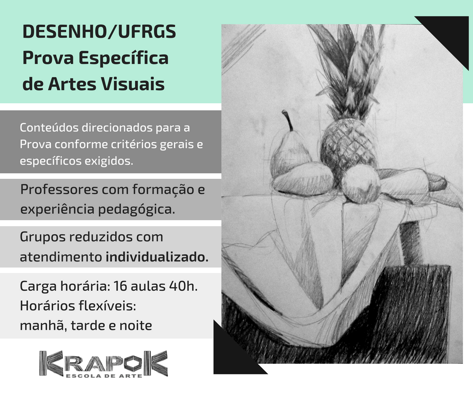 Curso de desenho para prova da UFRGS na KRAPOK Escola de Arte em POA